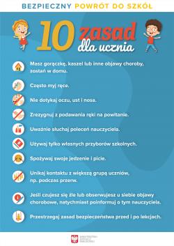 Bezpieczny powrót do szkoły - 10 zasad dla ucznia.