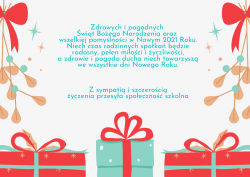 Zdrowych i pogodnych Świąt Bożego Narodzenia oraz wszelkiej pomyślności w Nowym 2021 roku. Niech czas rodzinnych spotkań będzie radosny, pełen miłości i życzliwości, a zdrowie i pogoda ducha niech towarzyszą we wszystkie dni Nowego Roku. Z sympatią i szczerością życzenia przesyłają:  Dyrekcja, Grono Pedagogiczne, Pracownicy Administracji i Obsługi  oraz Rodzice i Uczniowie  Szkoły Podstawowej nr 1 im. Jana Pawła II w Tarnowie Podgórnym