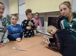 Uczniowie biorący udział w Nocy Naukowców w SP1.