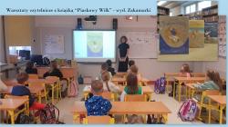 Uczniowie klas 1-3 podczas warsztatów czytelniczych z wydawnictwem Zakamarki.