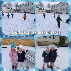 Oddział przedszkolny 0a - zabawy na śniegu.